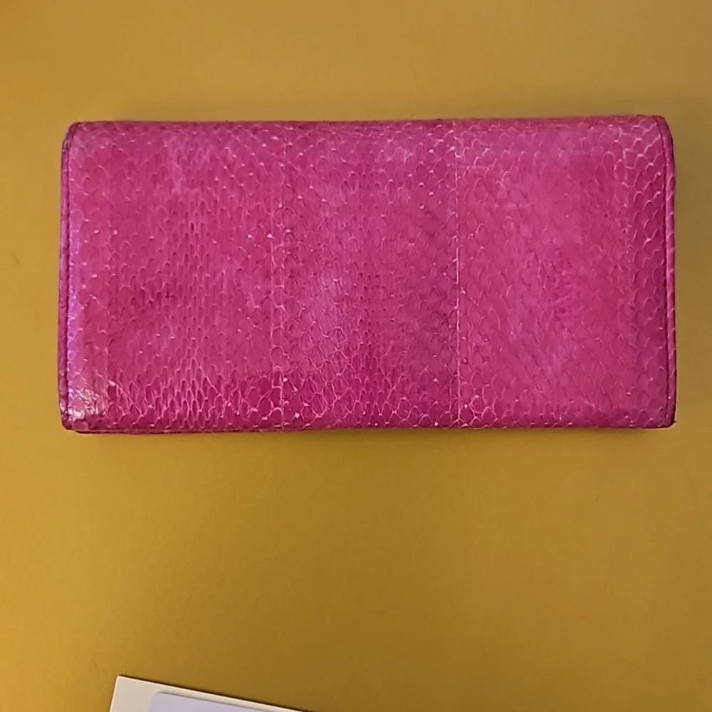 EUC Jimmy Choo Snakeskin Continental Wall in Hot Pink w/ COA - Picture 2 of 15